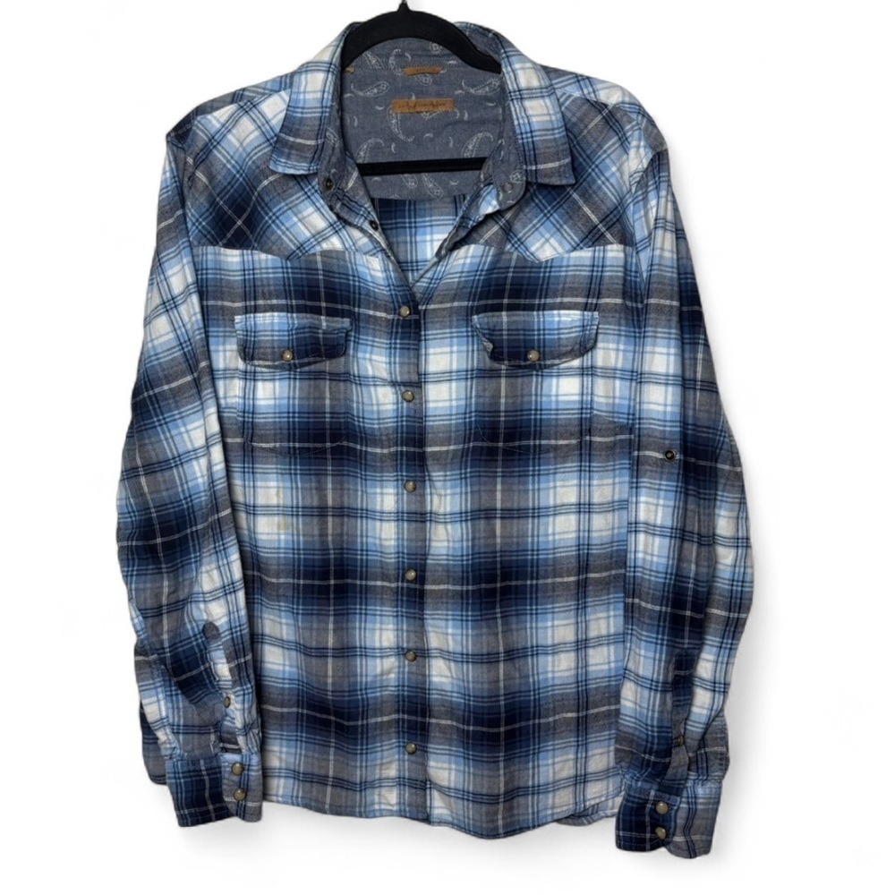 Jachs Girlfriend Blue Plaid Flannel Button Down Shirt | Cotton Western Style